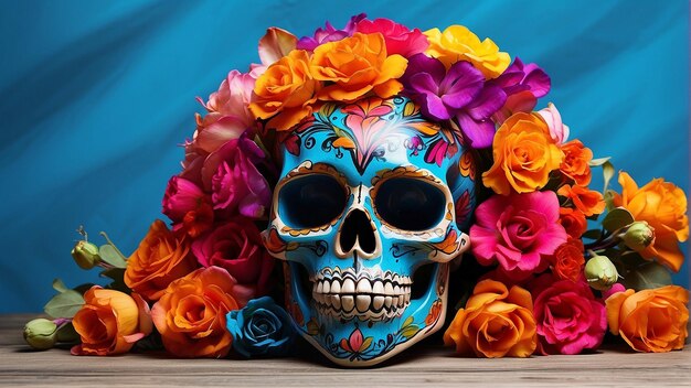 Calaveras mexicanas con flores diseño de cinco de mayo el festival mexicano