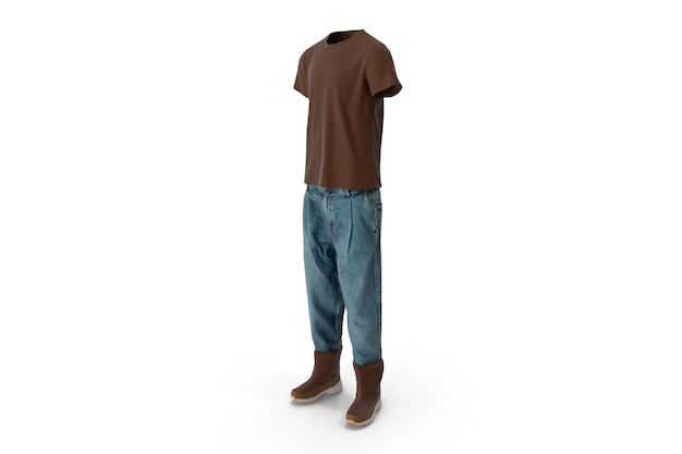 Calça jeans masculina camiseta marrom azul