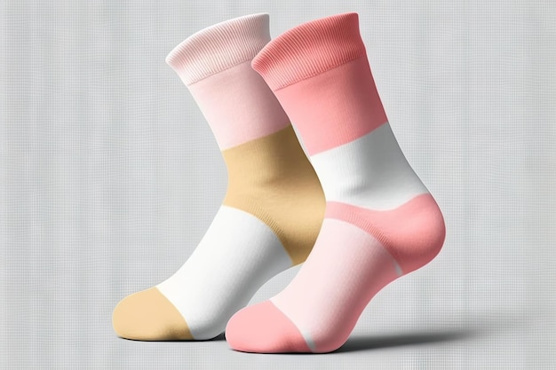 Calcetines enteros blancos y rosas aislados sobre fondo blanco conjunto de calcetines creados con ai generativo