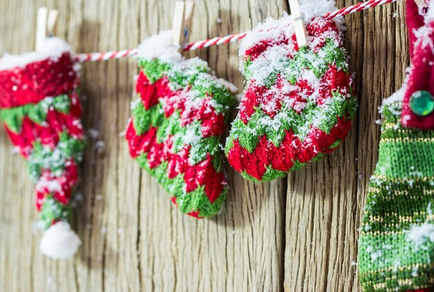 Calcetines de punto de decoración de Navidad en invierno