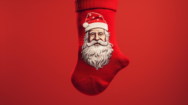 Calcetines rojos voluminosos con el retrato de Papá Noel