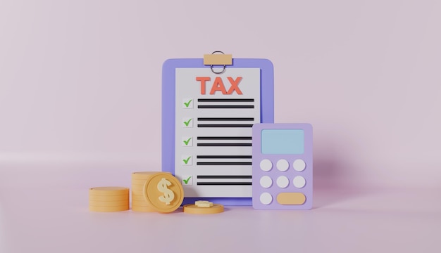 Calculador e lista de verificação pagamento de impostos moedas em dinheiro formulário de imposto gestão financeira conta de imposto de empresa