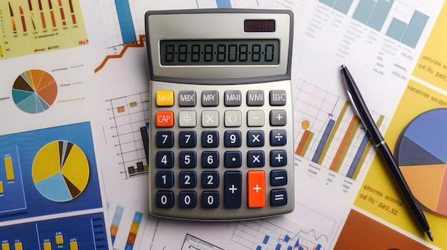 una calculadora con una cruz en ella está en un escritorio