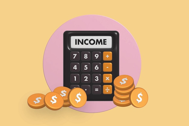 Calculadora de renda financeira e dólar de dinheiro empilha moedas. Investimento empresarial, calcular finanças.