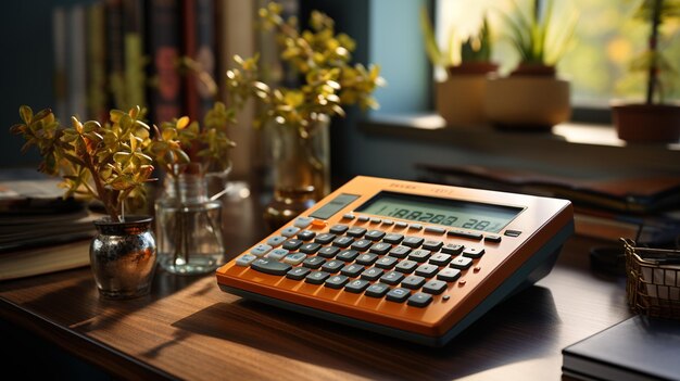 Calculadora y dinero en el escritorio en la contabilidad de la oficina