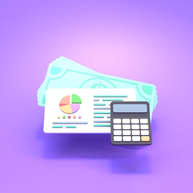 Calculadora de dinero y gráficos de barras renderizado 3d