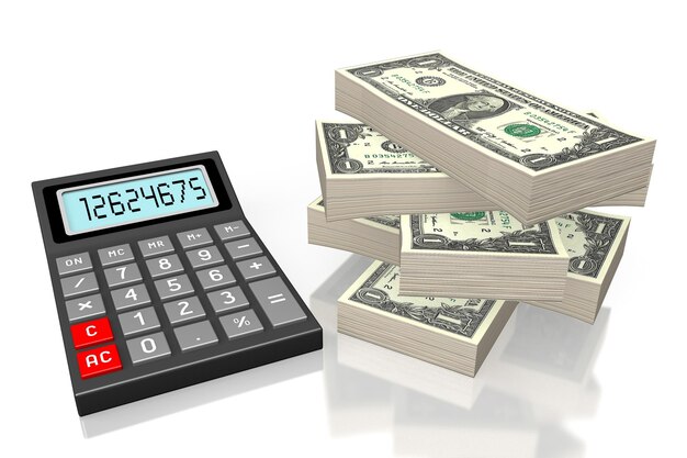 Calculadora e notas de dólar