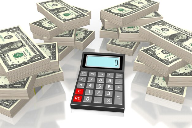 Calculadora e notas de dólar