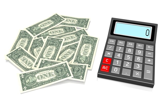 Calculadora e notas de dólar