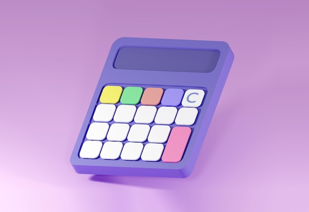 Calculadora em um fundo rosa isolado. ilustração de renderização 3D