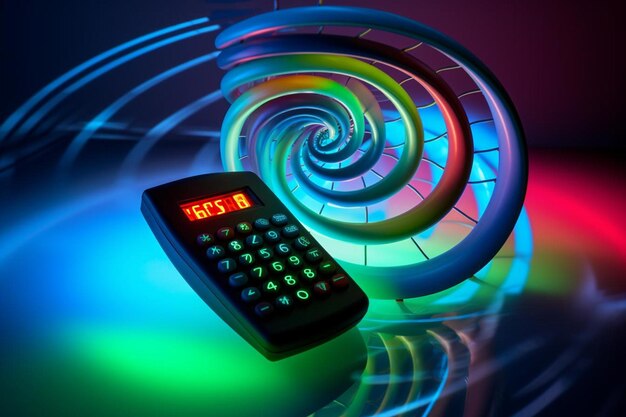 Calculadora con una espiral de luz a su alrededor