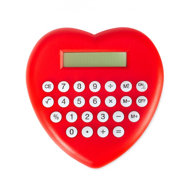 Calculadora en forma de corazón rojo.