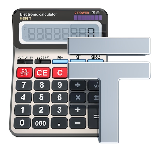 Calculadora con el símbolo del tenge de Kazajstán en 3D