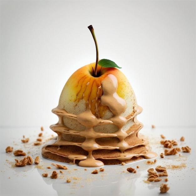 calda de chocolate croffle derretida com fotografia de comida de maçã
