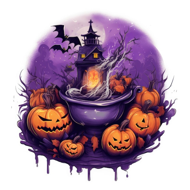 caldeira de bruxa ilustração de Halloween monstro horror assustador isolado vetor clipart fofo