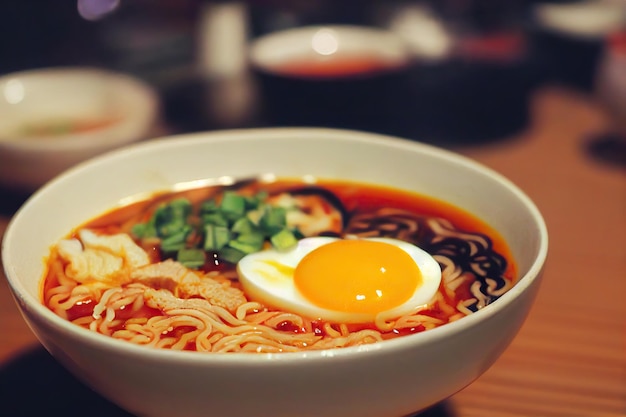 Caldo rico com tigela de ramen tonkotsu japonês e molho