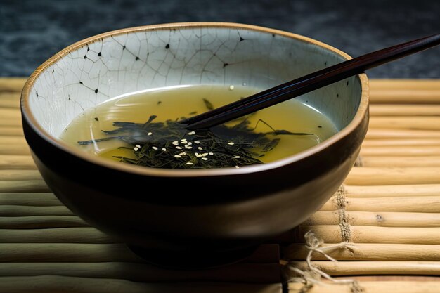 Caldo simple con brotes de bambú de algas y semillas de sésamo creado con ai generativa