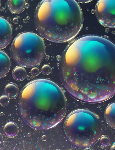 Un caleidoscopio de burbujas iridiscentes que reflejan la luz en un patrón fascinante
