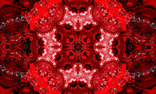 Caleidoscópio de fractal vermelho-sangue vívido, arte digital para design gráfico criativo