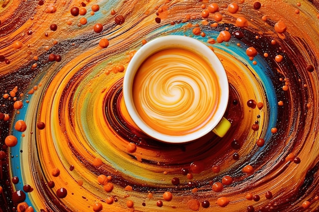 Caleidoscópio do café Testemunhe a hipnotizante dança de cores e sabores enquanto o café cria uma sinfonia rodopiante de sensações em harmonia abstrata ilustração generativa ai