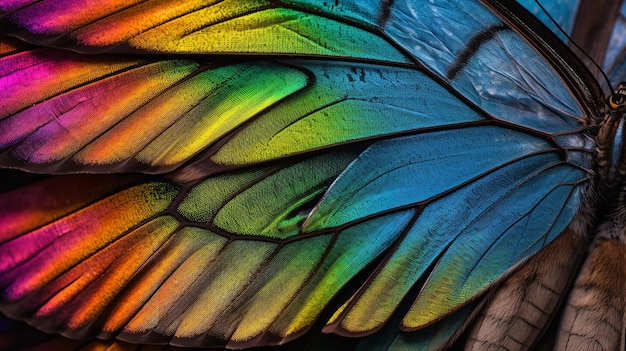 Caleidoscopio del orgullo en las alas de una mariposa