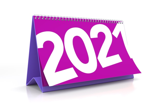 Calendário 2021. Isolado no branco. Renderização 3D