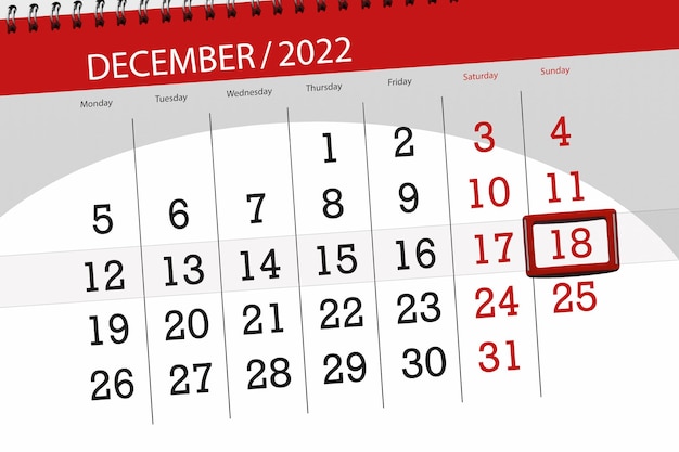 Calendario 2022 fecha límite día mes página organizador fecha diciembre domingo número 18