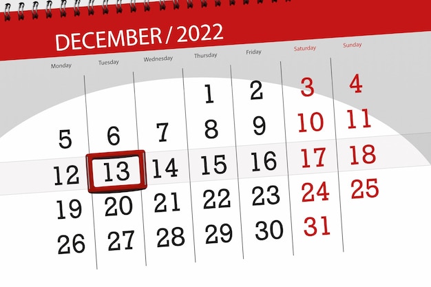 Calendario 2022 fecha límite día mes página organizador fecha diciembre martes número 13