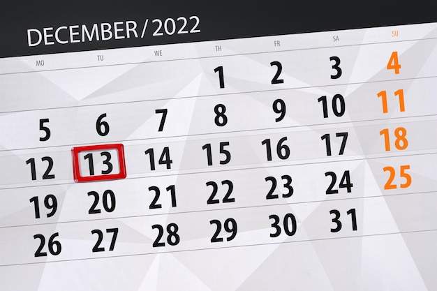 Calendario 2022 fecha límite día mes página organizador fecha diciembre martes número 13