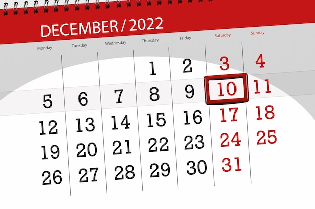 Calendario 2022 fecha límite día mes página organizador fecha diciembre sábado número 10