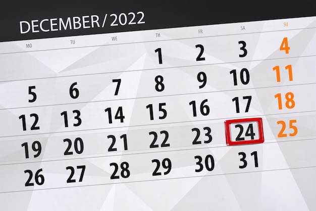 Calendario 2022 fecha límite día mes página organizador fecha diciembre sábado número 24