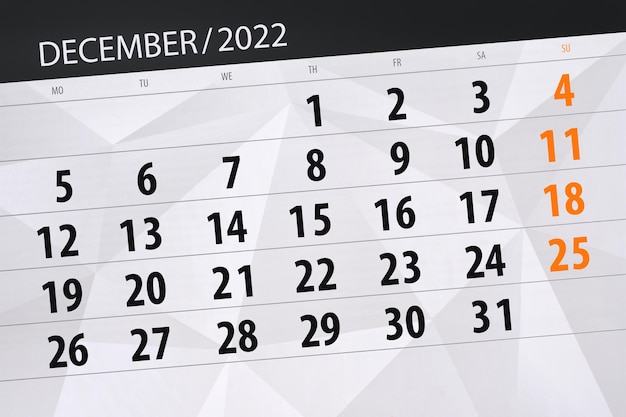 Calendario 2022 fecha límite día mes página organizador fecha diciembre