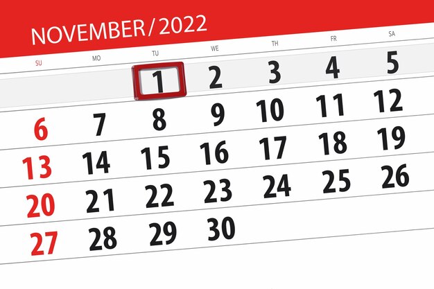 Calendario 2022 fecha límite día mes página organizador fecha noviembre martes número 1