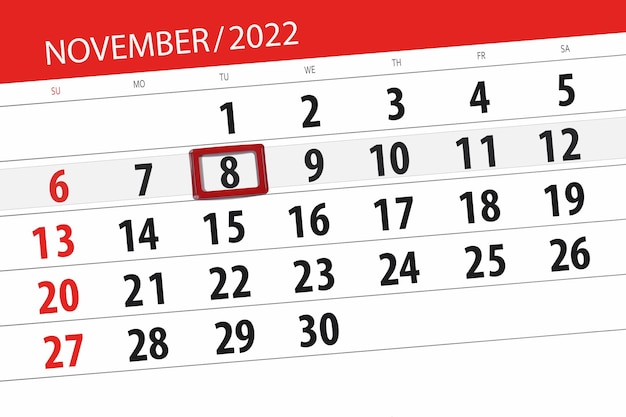 Calendario 2022 fecha límite día mes página organizador fecha noviembre martes número 8