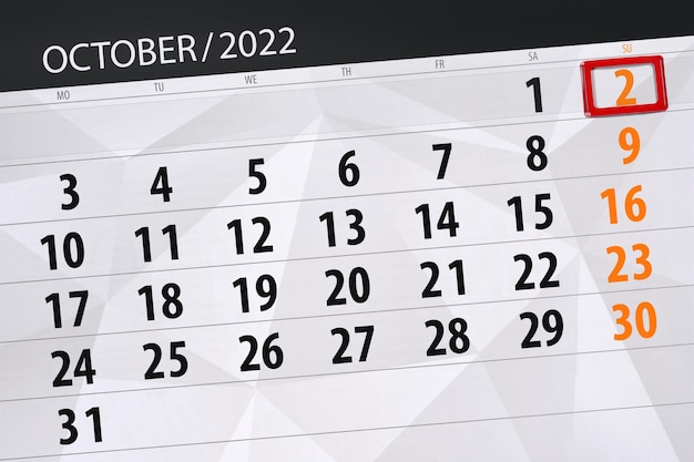 Calendario 2022 fecha límite día mes página organizador fecha octubre domingo número 2