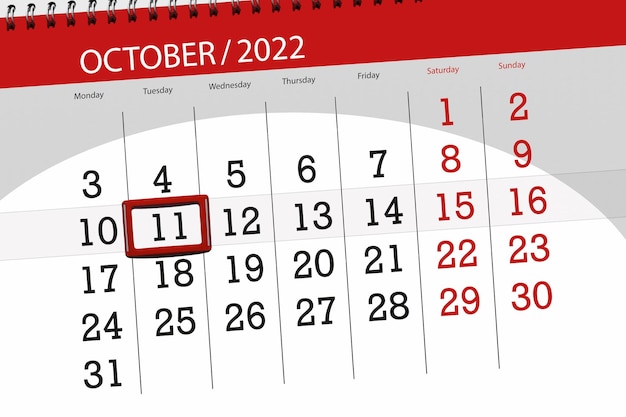 Calendario 2022 fecha límite día mes página organizador fecha octubre martes número 11