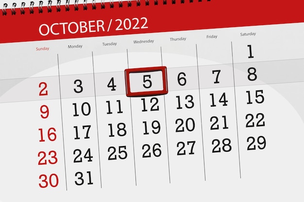 Calendario 2022 fecha límite día mes página organizador fecha octubre miércoles número 5