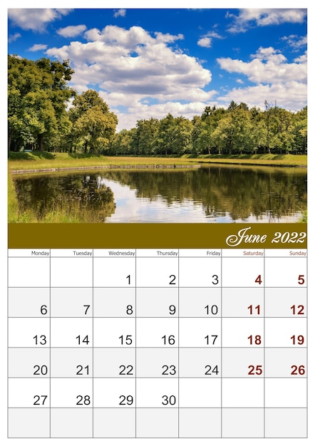 Calendario para 2022 en formato 4 con hermosas fotos de la naturaleza.