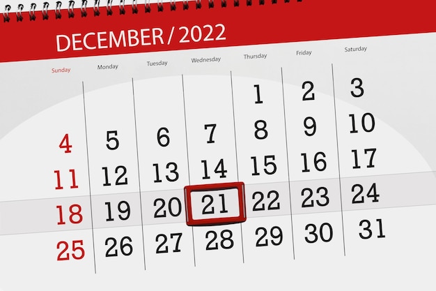 Calendário 2022 prazo dia mês página organizador data dezembro quarta-feira número 21