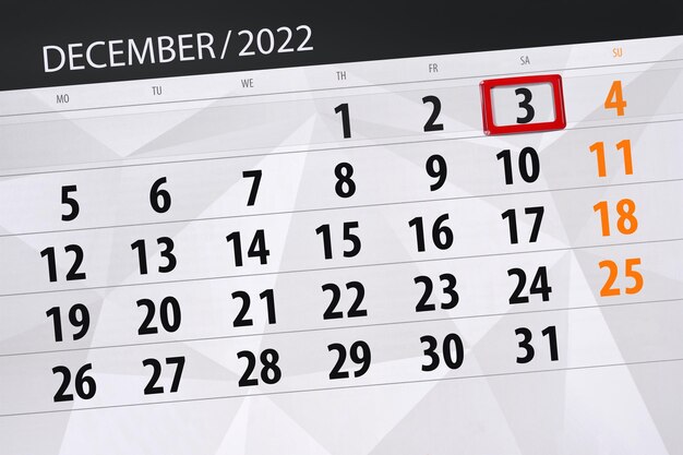 Calendário 2022 prazo dia mês página organizador data dezembro sábado número 3