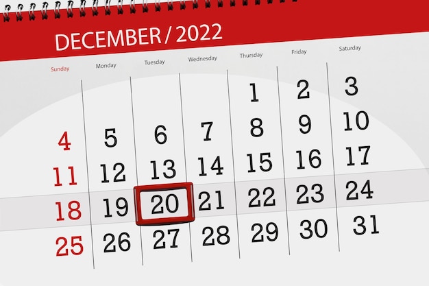 Calendário 2022 prazo dia mês página organizador data dezembro terça-feira número 20