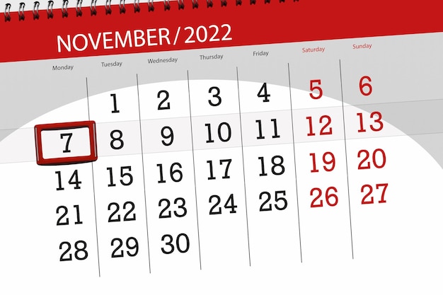 Calendário 2022 prazo dia mês página organizador data novembro segunda-feira número 7