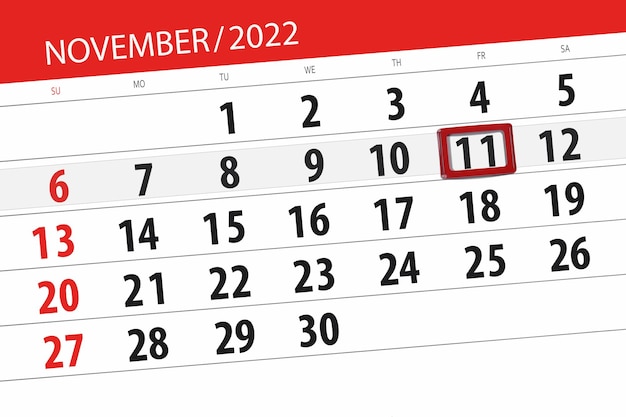Calendário 2022 prazo dia mês página organizador data novembro sexta-feira número 11