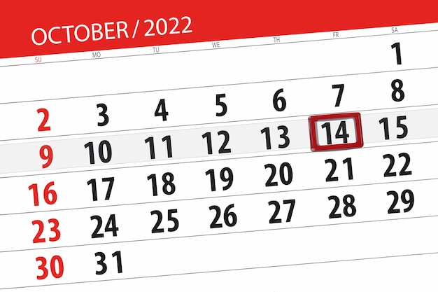 Calendário 2022 prazo dia mês página organizador data outubro sexta-feira número 14