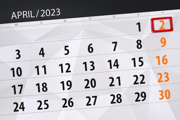 Calendario 2023 fecha límite día mes página organizador fecha abril domingo número 2