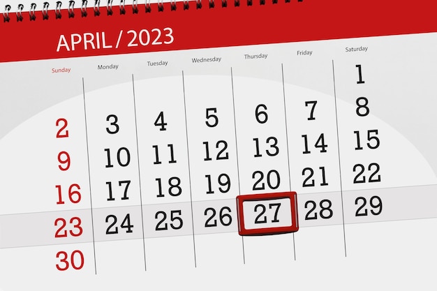 Calendario 2023 fecha límite día mes página organizador fecha abril jueves número 27