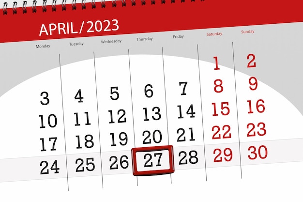 Calendario 2023 fecha límite día mes página organizador fecha abril jueves número 27