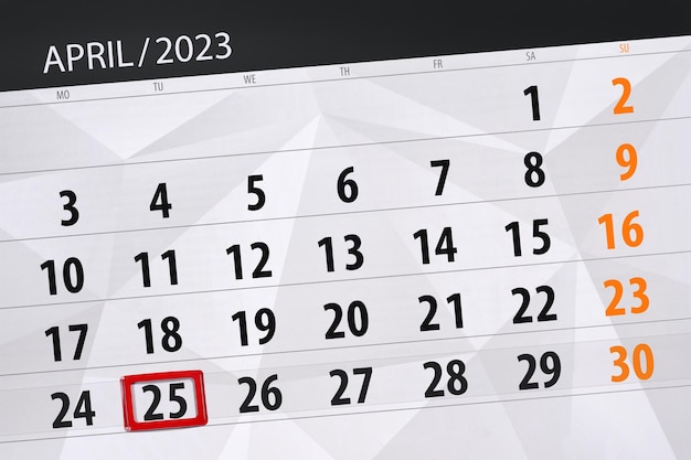 Calendario 2023 fecha límite día mes página organizador fecha abril martes número 25