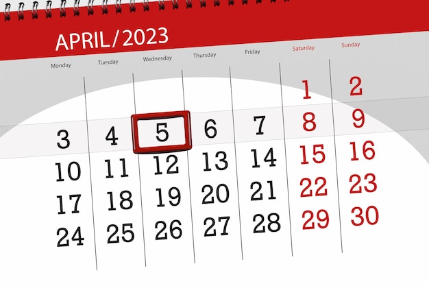 Calendario 2023 fecha límite día mes página organizador fecha abril miércoles número 5