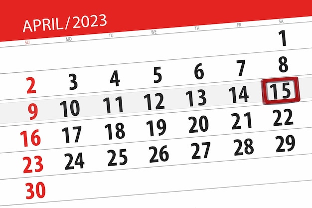 Calendario 2023 fecha límite día mes página organizador fecha abril sábado número 15